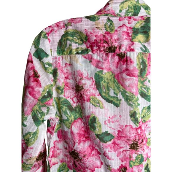 Karen Scott Petites P Floral Button-Up Shirt Pockets Flowers Cotton 3/4 Sleeves - Picture 7 of 12